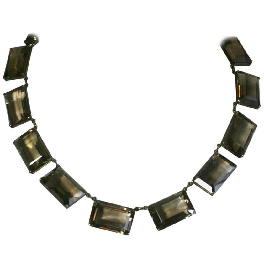 Art Deco Smoky Topaz Emerald Cut Necklace For Sale