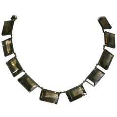 Antique Art Deco Smoky Topaz Emerald Cut Necklace