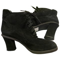 DKNY 1990s Black Suede Lace Up Heeled Boots Size 8