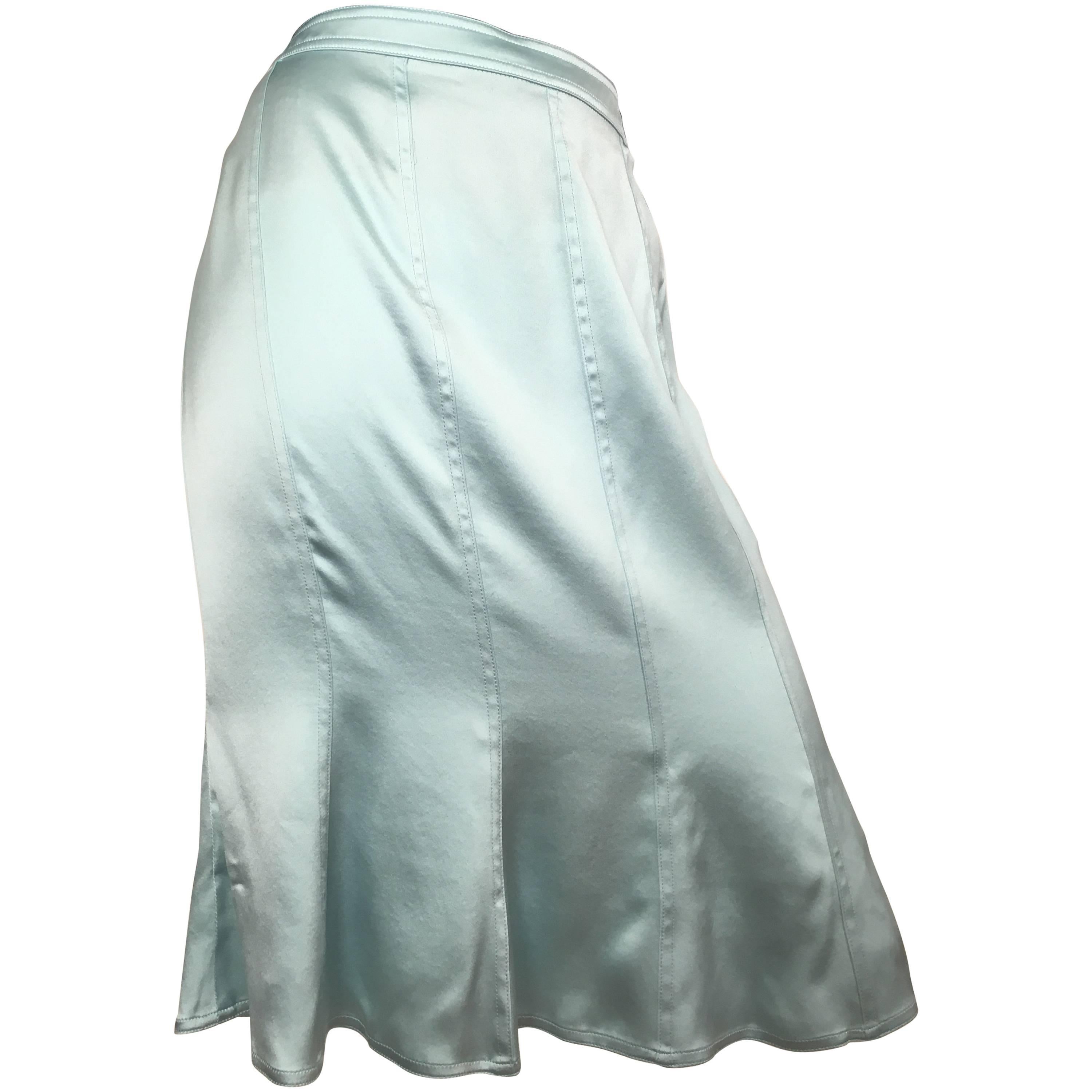 Yves Saint Laurent by Tom Ford Aqua Silk Skirt Size 10  For Sale