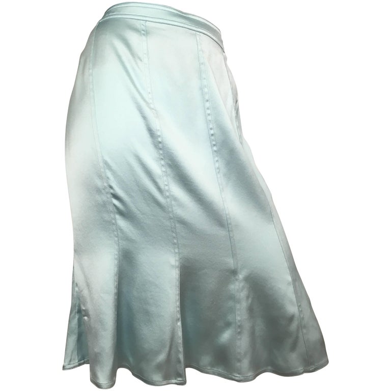 Yves Saint Laurent by Tom Ford Aqua Silk Skirt Size 10 For Sale at 1stdibs