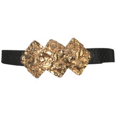 Alexis Kirk Gold Buckle with Black Snake Skin Adjustable Belt 