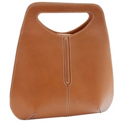 Lancel Paris Bowler Style Tote Bag with Cut Out Handle Saddle Leather