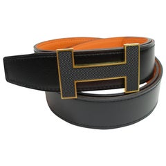 Hermes 32 mm Kilt Belt Buckle Hermes Quizz and Strap Black Potiron Size 105