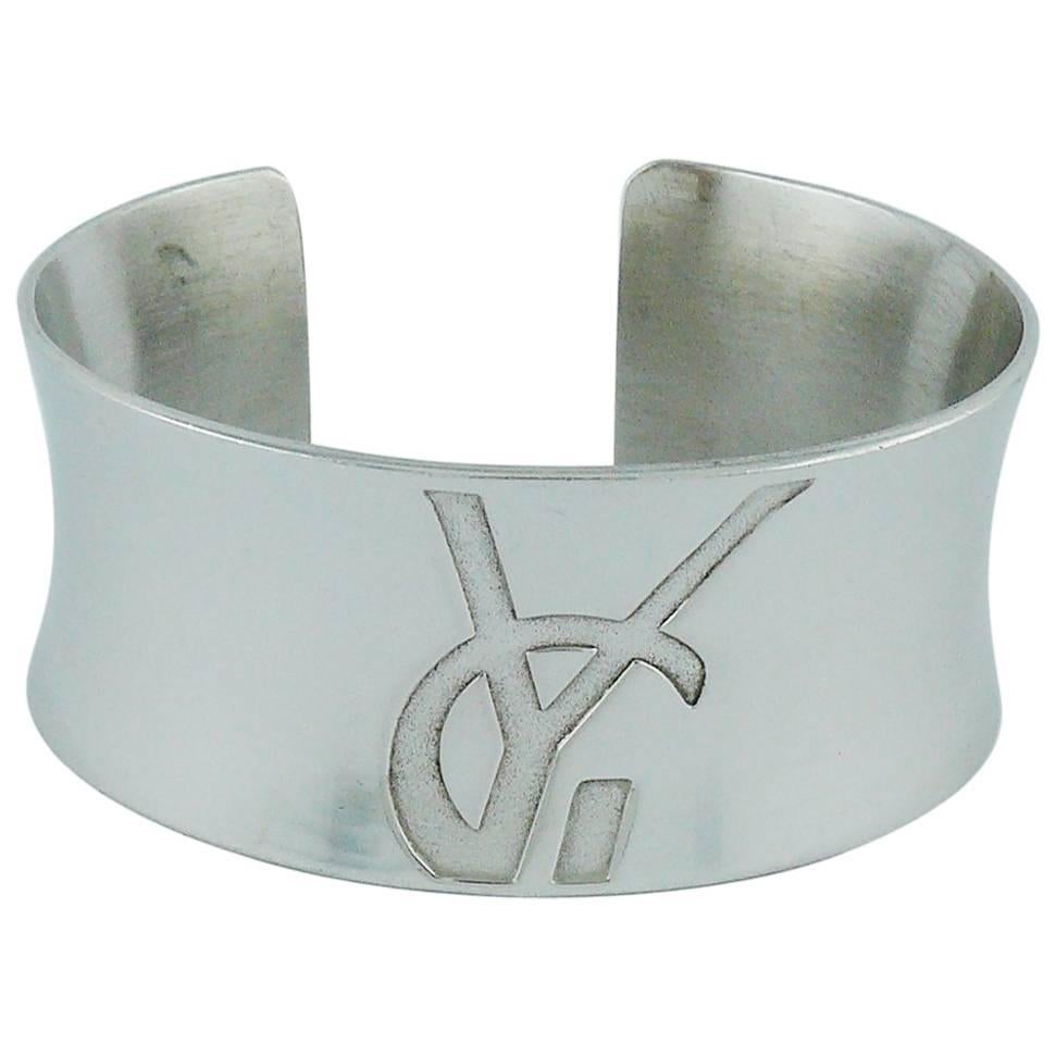 Yves Saint Laurent YSL Vintage Sterling Silver Cuff Bracelet For Sale