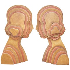 Circa 1970 Art Deco Flapper Inspired Wooden Bookends