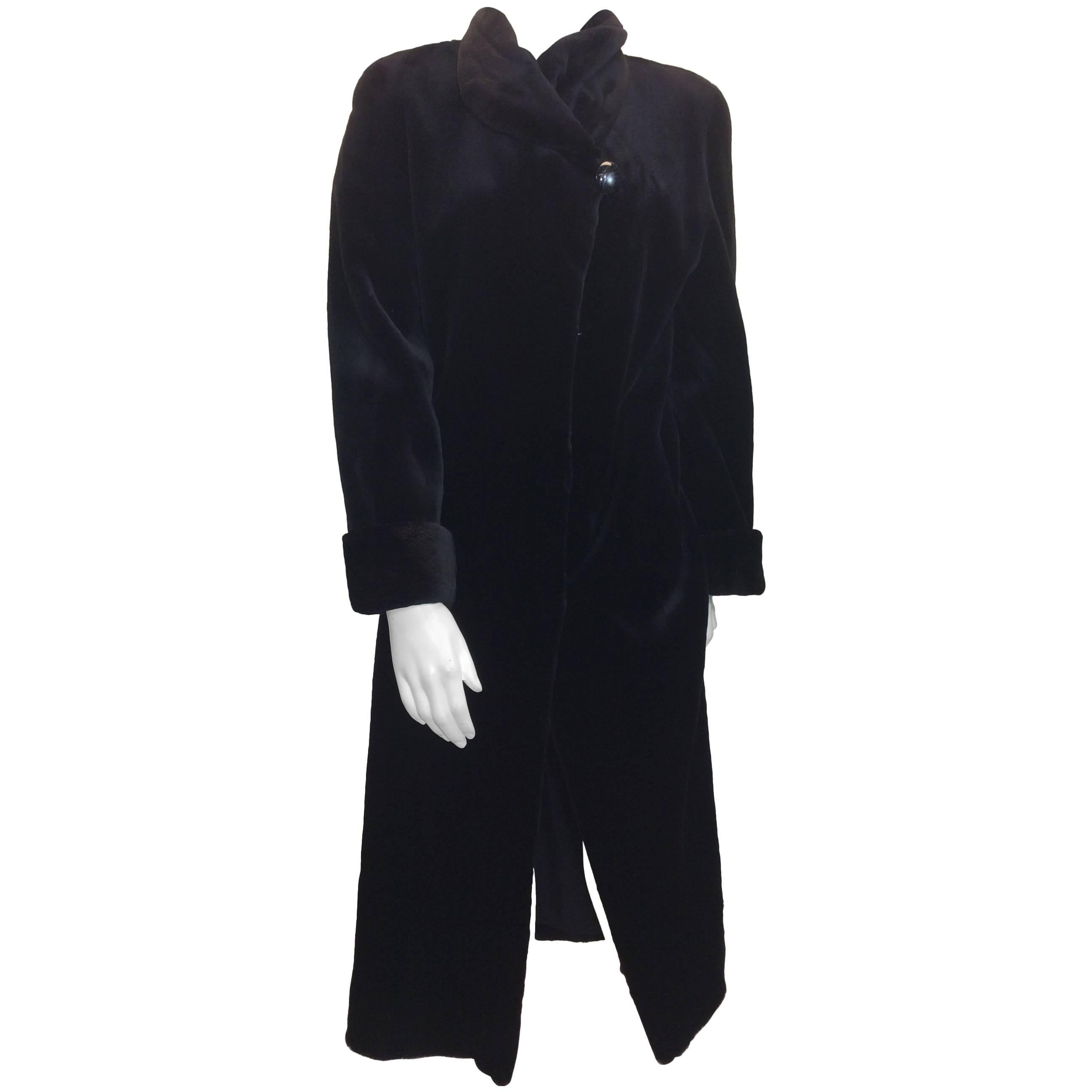 Long Black Sheared Mink Coat For Sale
