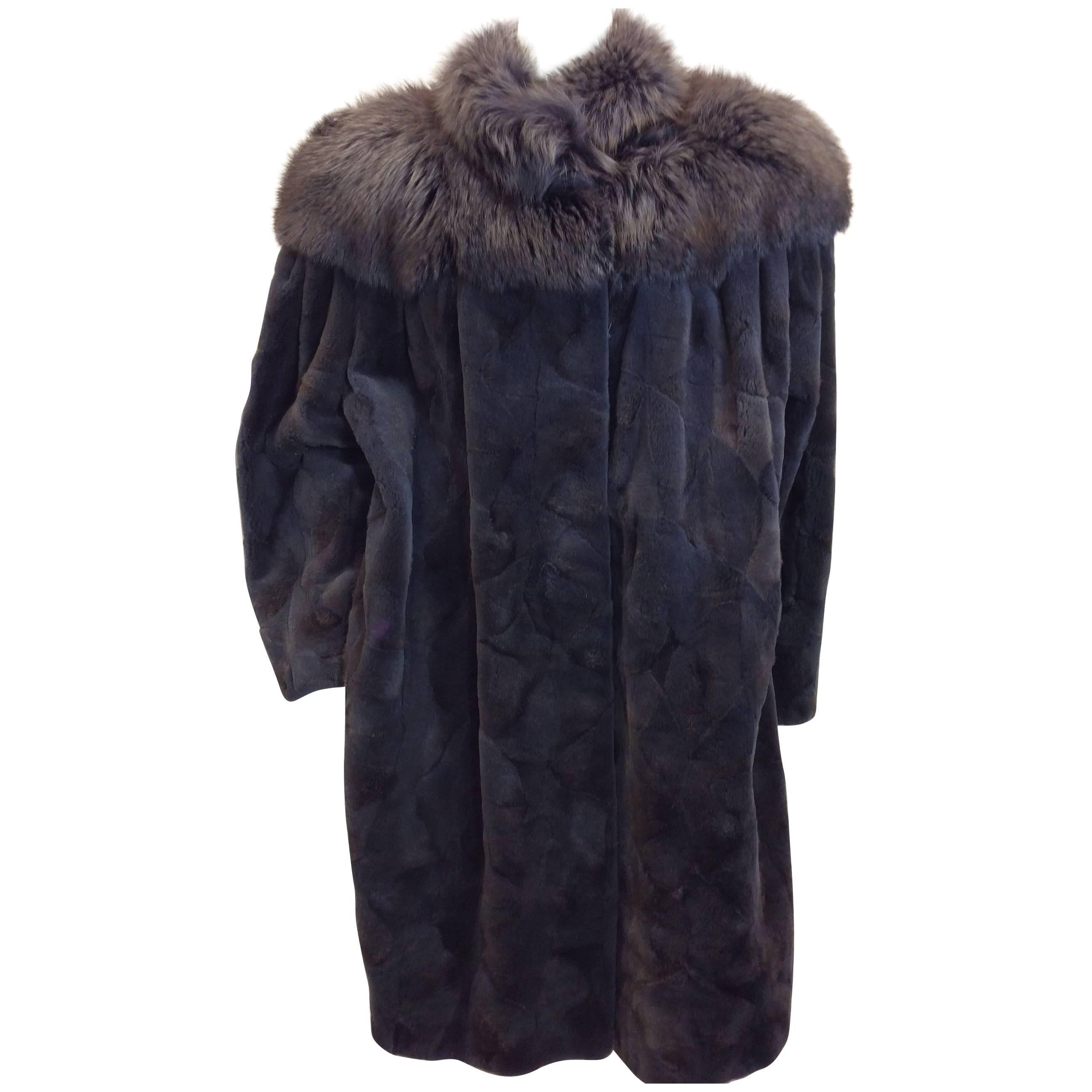 Siberian Gray Sheared Beaver Coat with Fox Trim For Sale