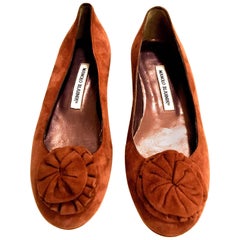 Used Manolo Blahnik New Flat Shoes Suede with Flower Size 38