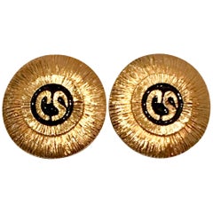 Vintage 90'S Gold & Black Abstract "SJ" Logo Earrings BY, St. John