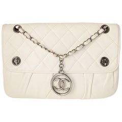 Chanel White Quilted Shoulder Bag with Medallion Chain