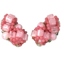 Miriam Haskell Pale Pink Beaded Earclips 