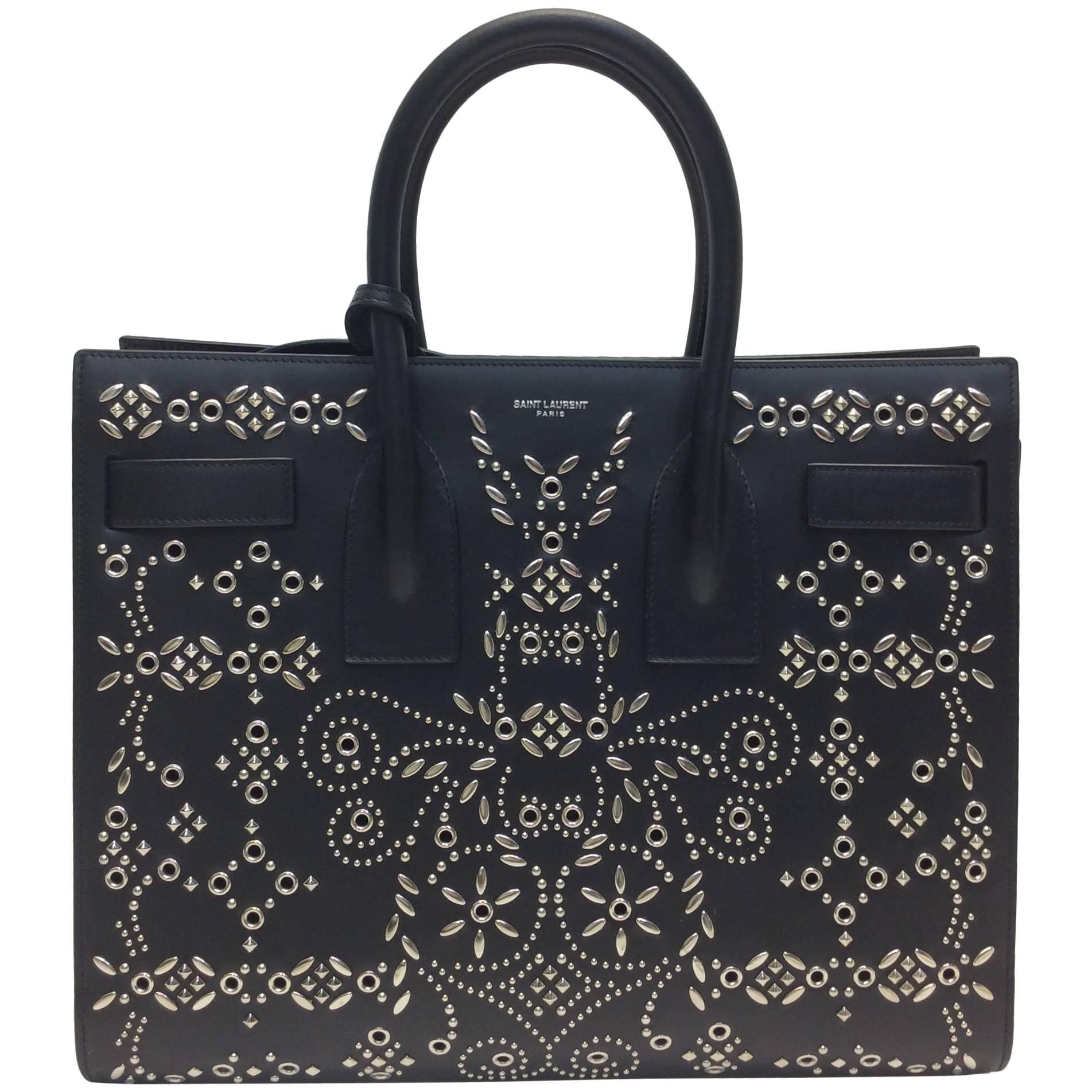 Yves Saint Laurent Bandana Studded Sac De Jour Leather Bag For Sale at