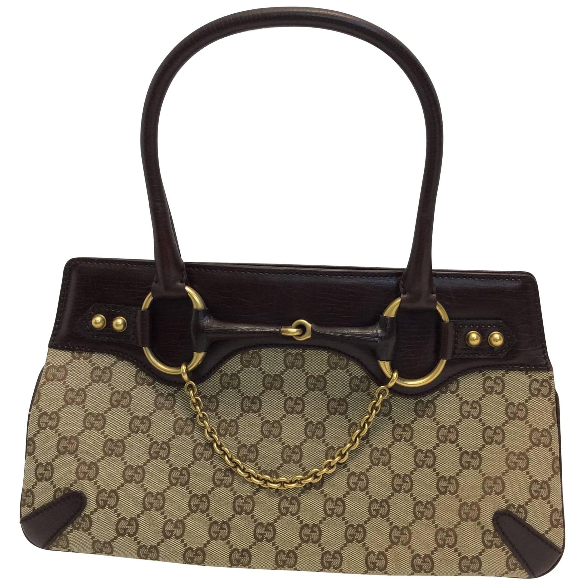 Gucci Logo Leather Horsebit Bag For Sale