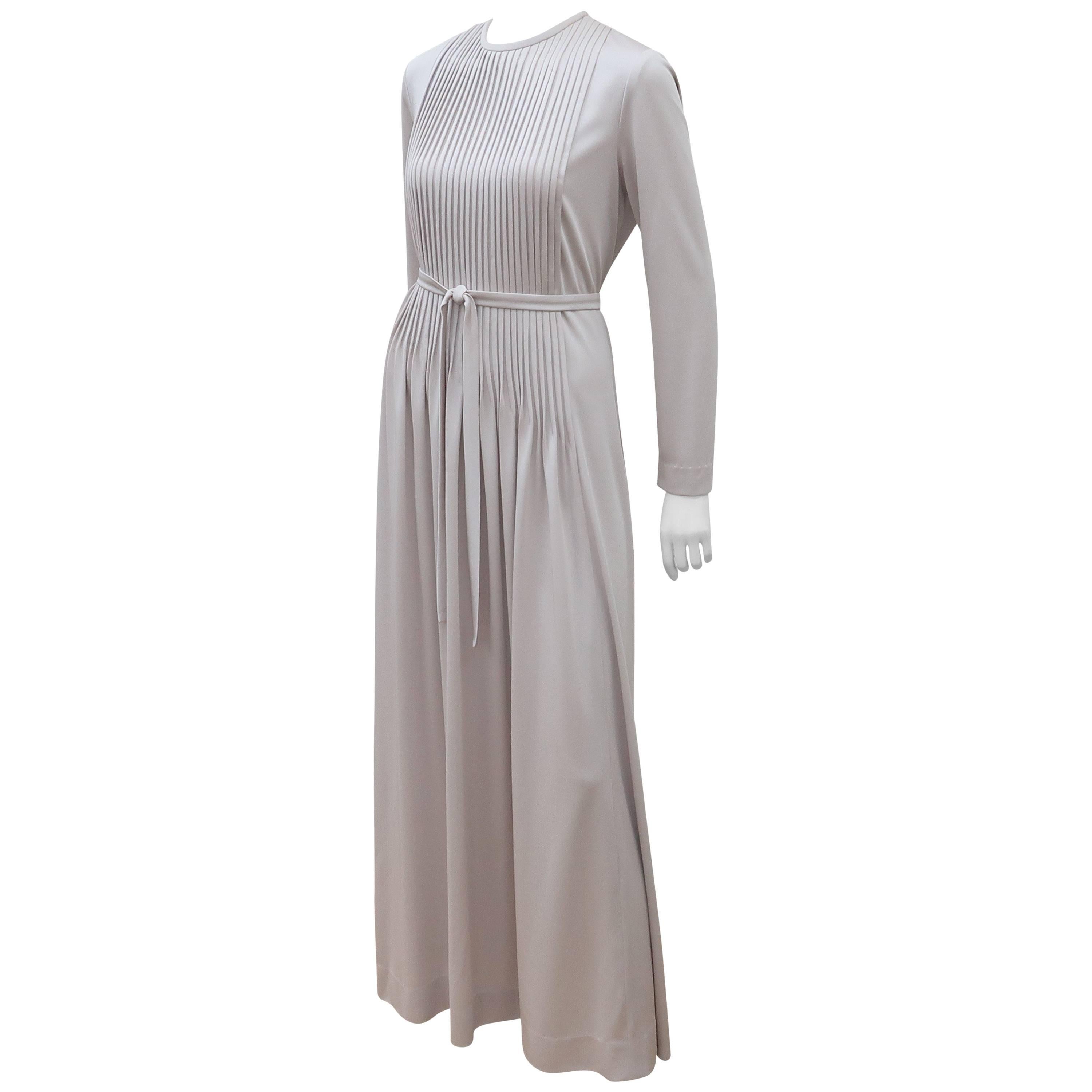 1970's Saks Fifth Avenue Platinum Gray Jersey Evening Dress