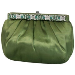 Judith Leiber Silk, Jadeite and Crystal Convertible Evening Clutch, 1980s