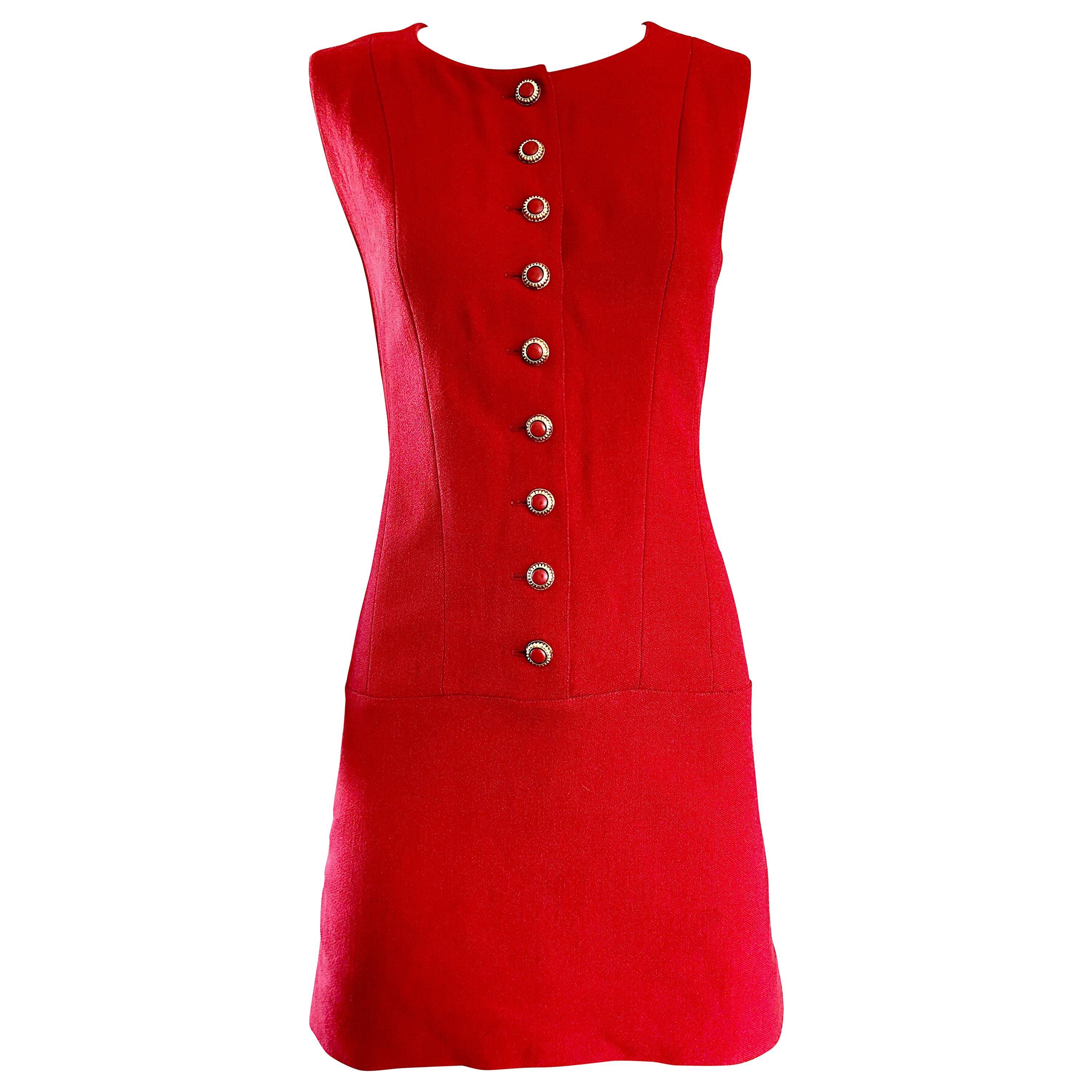 Karl Lagerfeld Chic Vintage  1990s Does 1960s Lipstick Red Wool Mini Shift Dress