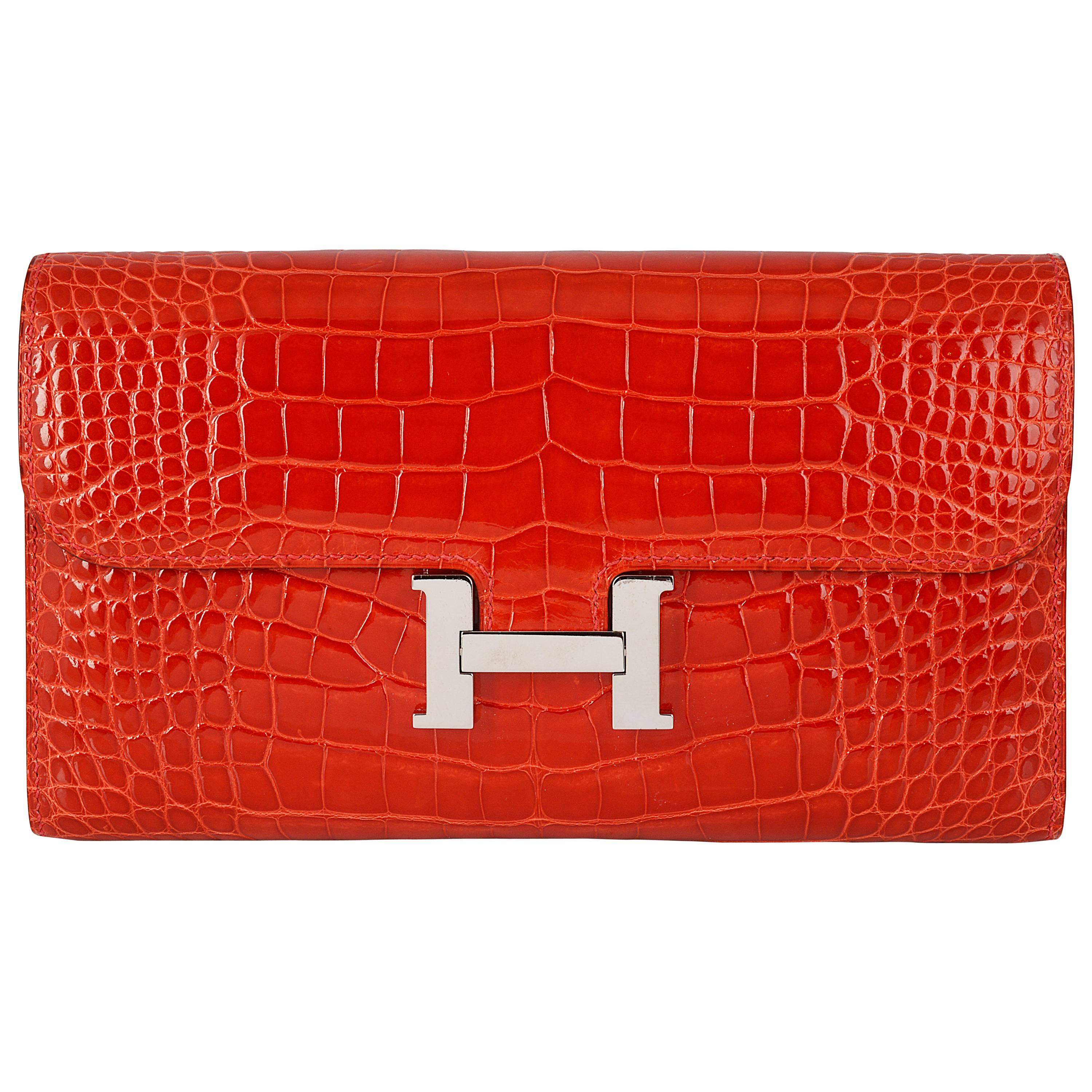 Hermès ​Geranium Red Alligator Constance 20cm Wallet