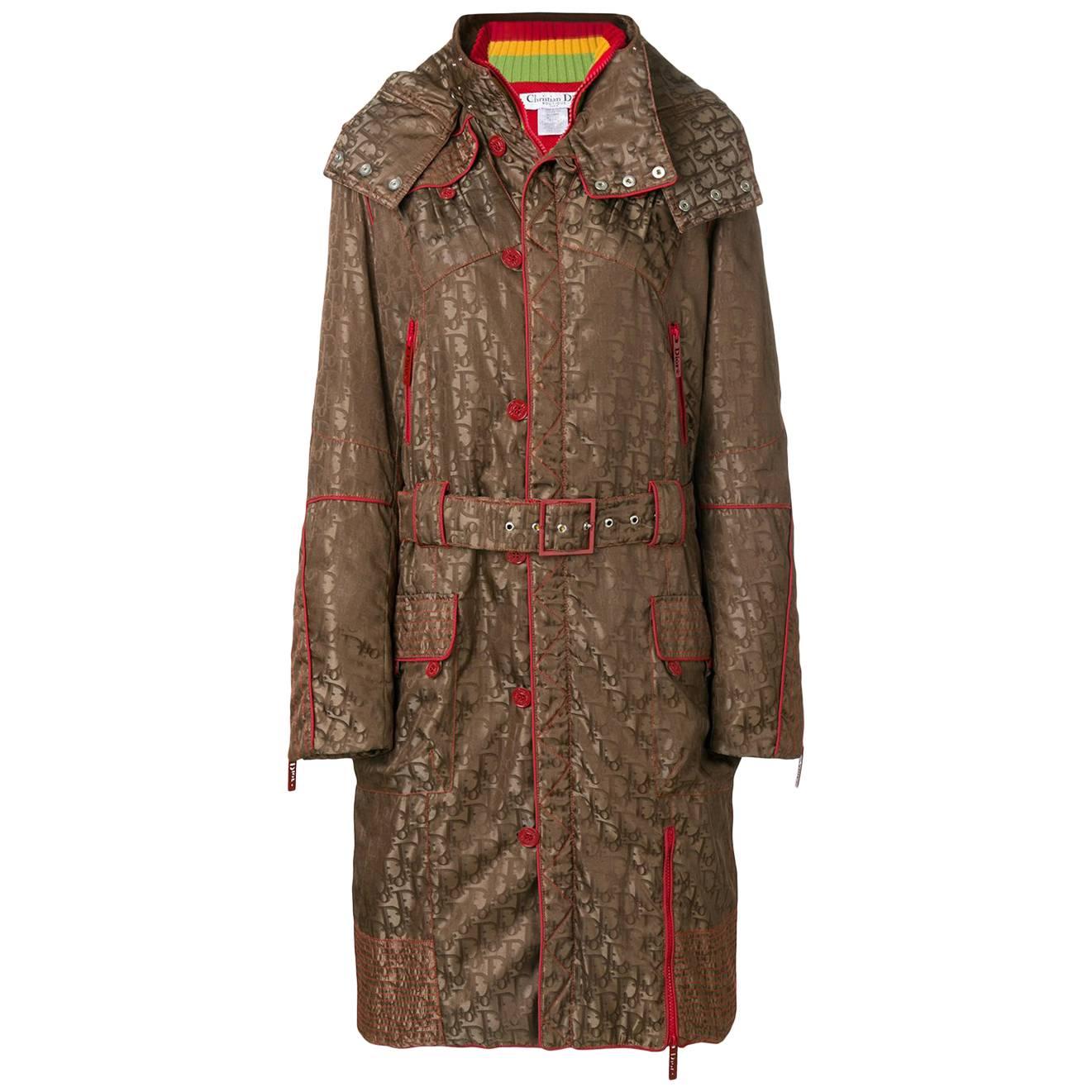 2004 Christian Dior by John Galliano logo pattern hooded coat  For Sale