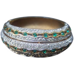 Vintage Jomaz Exquisite Crystal Encrusted Gilt Metal Hinged Bangle c 1970