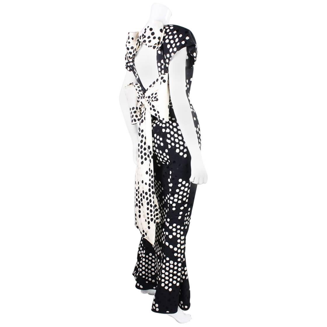 1980's Andrea Odicini Polka-Dotted Silk Gown For Sale