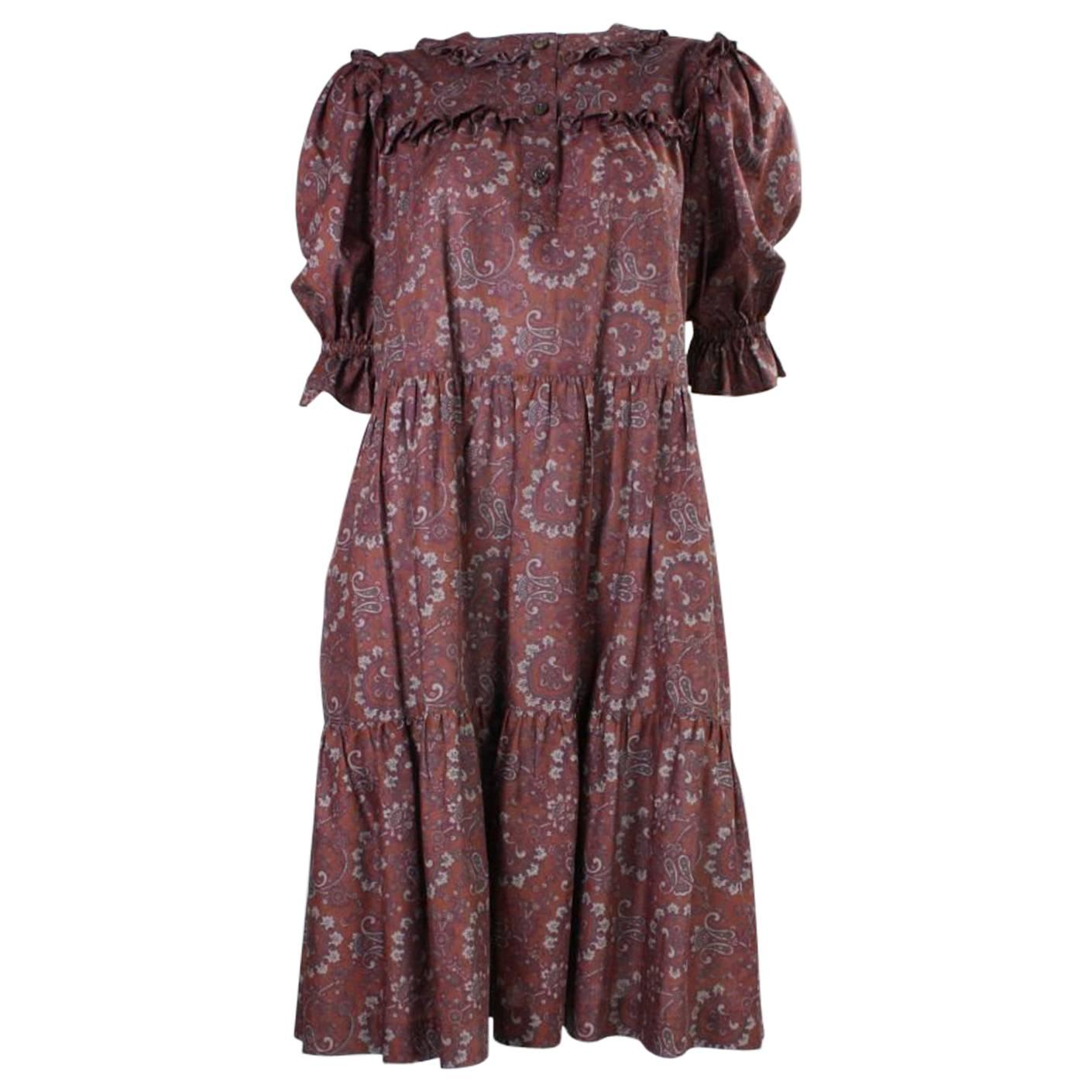 1980's Yves Saint Laurent Cotton Paisley Peasant Dress For Sale