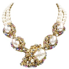 Miriam Haskell Baroque Pearl & Rhinestone Necklace