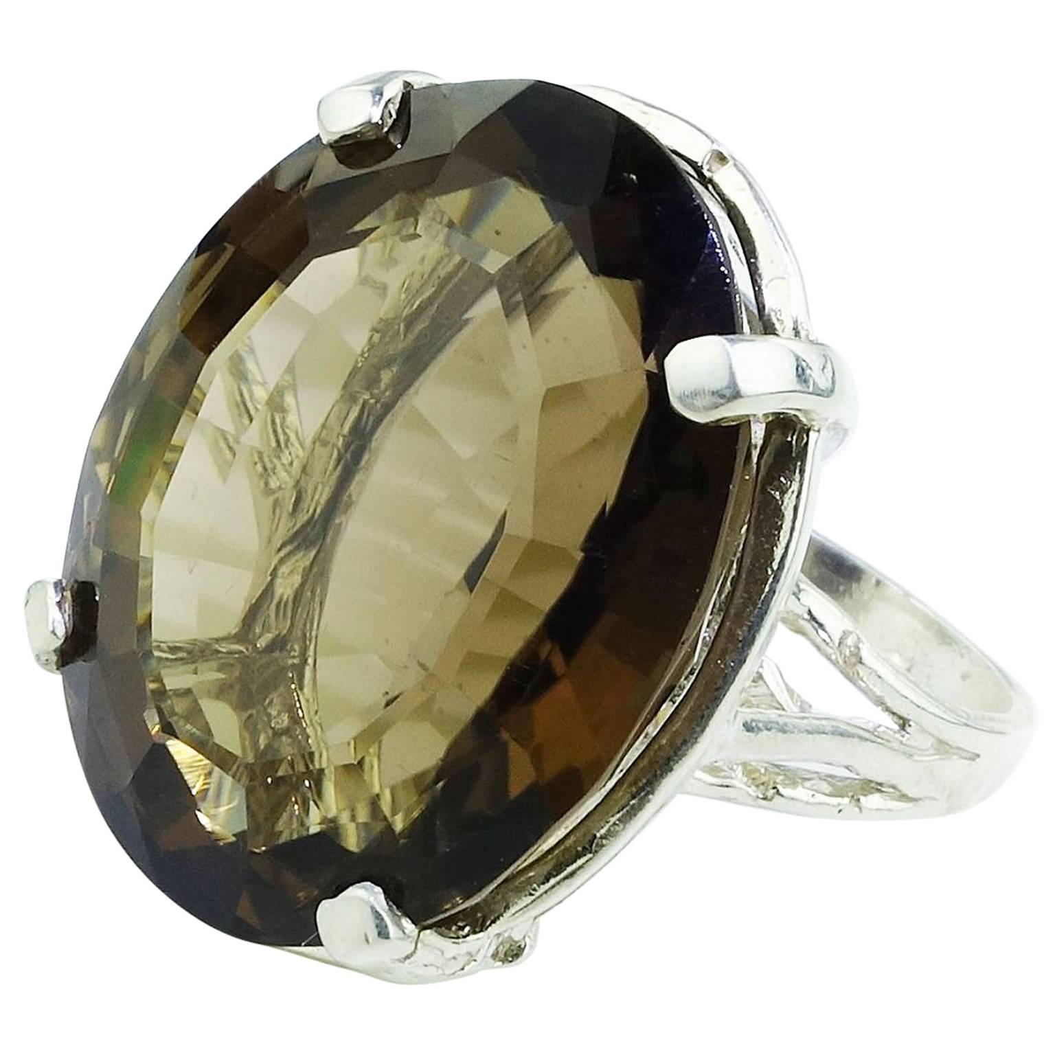Smoky Quartz and Sterling Silver Cocktail Ring