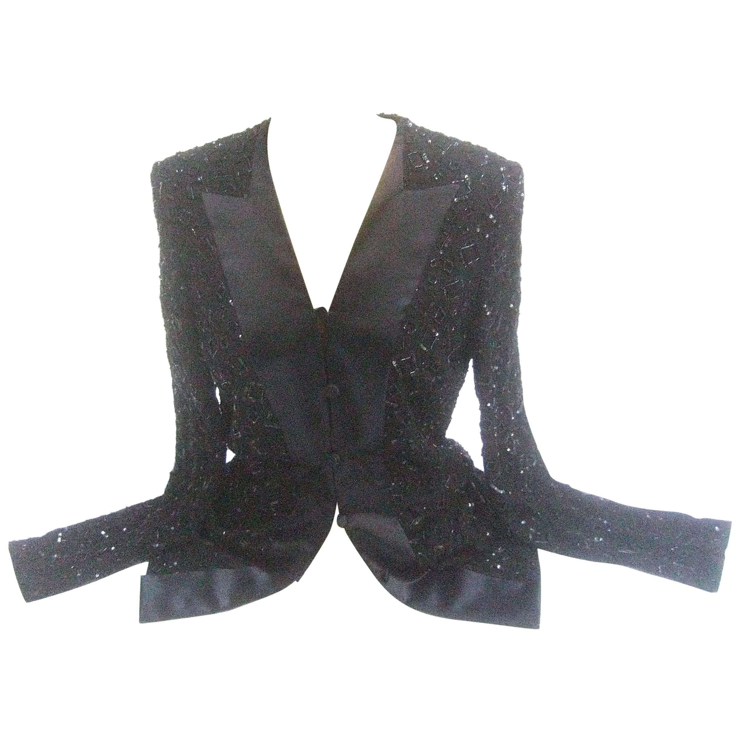 Mirella Cavorso Italian Black Silk Beaded Tuxedo Style Evening Jacket  For Sale 3