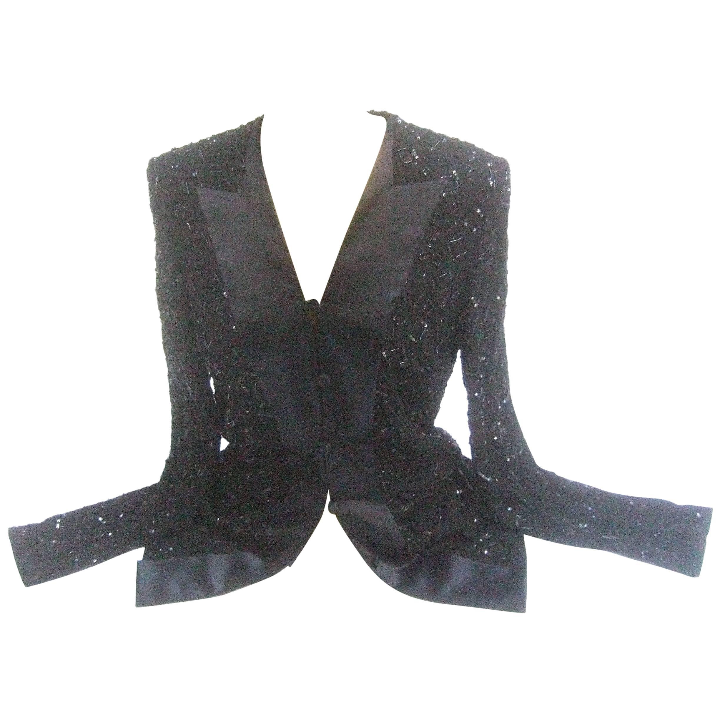 Mirella Cavorso Italian Black Silk Beaded Tuxedo Style Evening Jacket For Sale 3