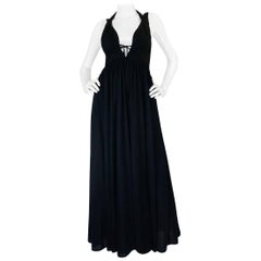 1970s Frank Usher Plunging Grecian Goddess Jersey Dress