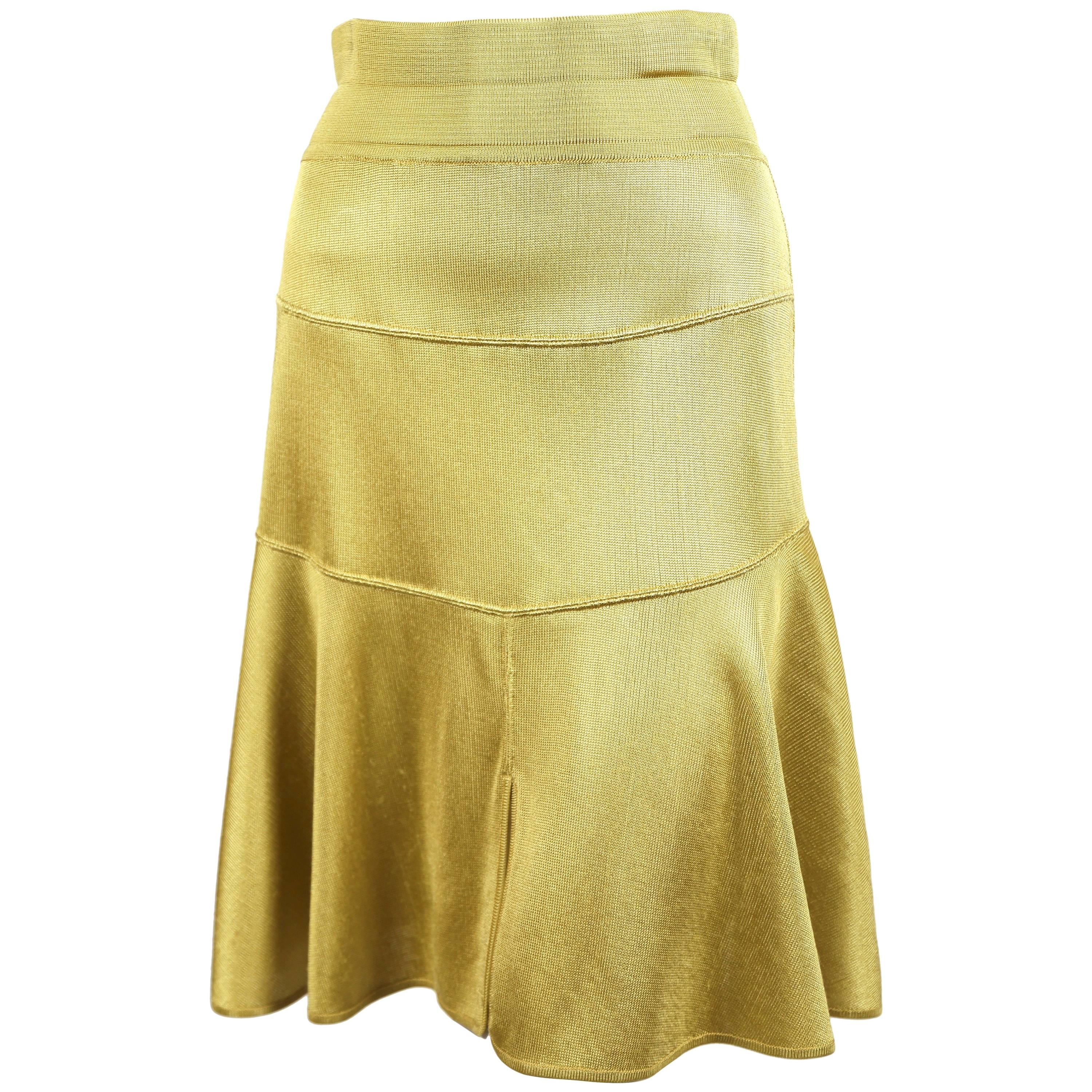 1980's AZZEDINE ALAIA yellow seamed skirt with high waist