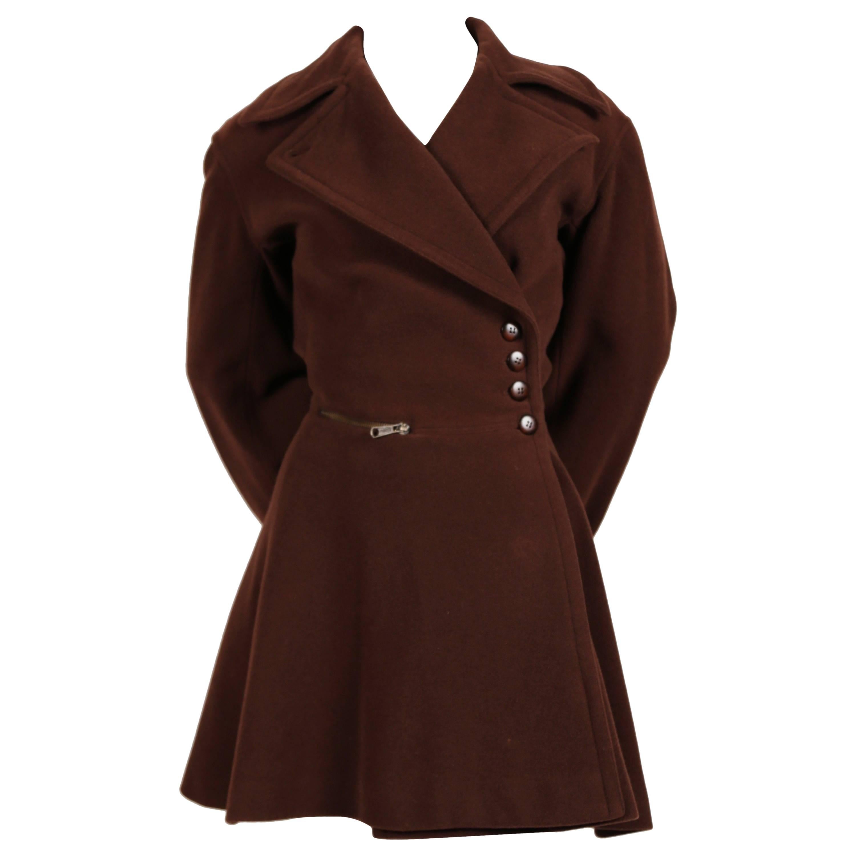 1980's AZZEDINE ALAIA brown wool coat with lace up back