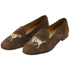 Used 1970s Stubbs and Wooten Brown suede Slippers with Dog Motif