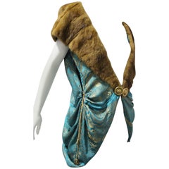 1920s Mink Shawl Collar Art Deco Lame Cocoon Vest