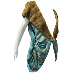 1920s Mink Shawl Collar Art Deco Lame Cocoon Vest 