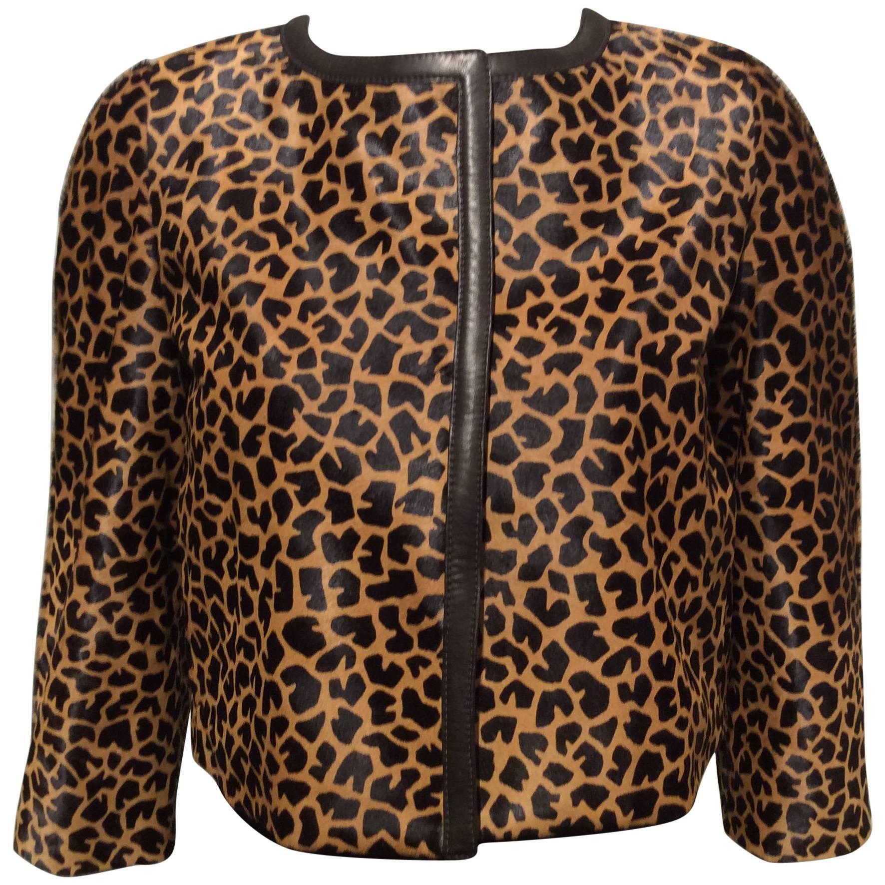 Prada Collarless Pony Hair Animal Print Quilted Jacket Sz 38 (Us 2) For Sale