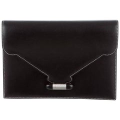Vintage Hermes Leather Silver Toggle Envelope Evening Flap Clutch Bag