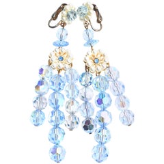 60s Aurora Borealis Earrings in Baby Blue