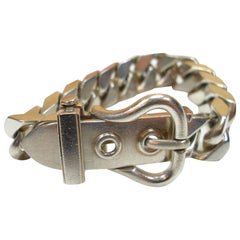 Hermes Boucle Sellier GM Size Silver Bracelet / Good Condition