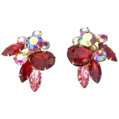50'S Gold & Swarovski Crystal Abstract Floral Earrings By, Beaujewels