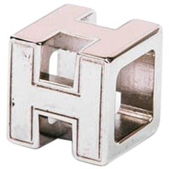 Hermès 'Cage d'H' Pendant in Beige Lacquered Palladium Plated Metal 