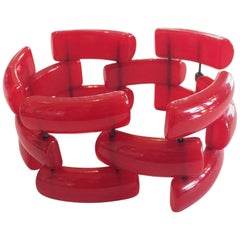 Art Deco Red carved bakelite link bracelet