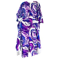 Retro 1970s Liberty House Fringe Op Art Blue and Purple Caftan Maxi Dress