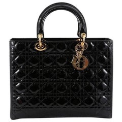 Christian Dior Lady Dior Handbag Cannage Quilt Patent Large