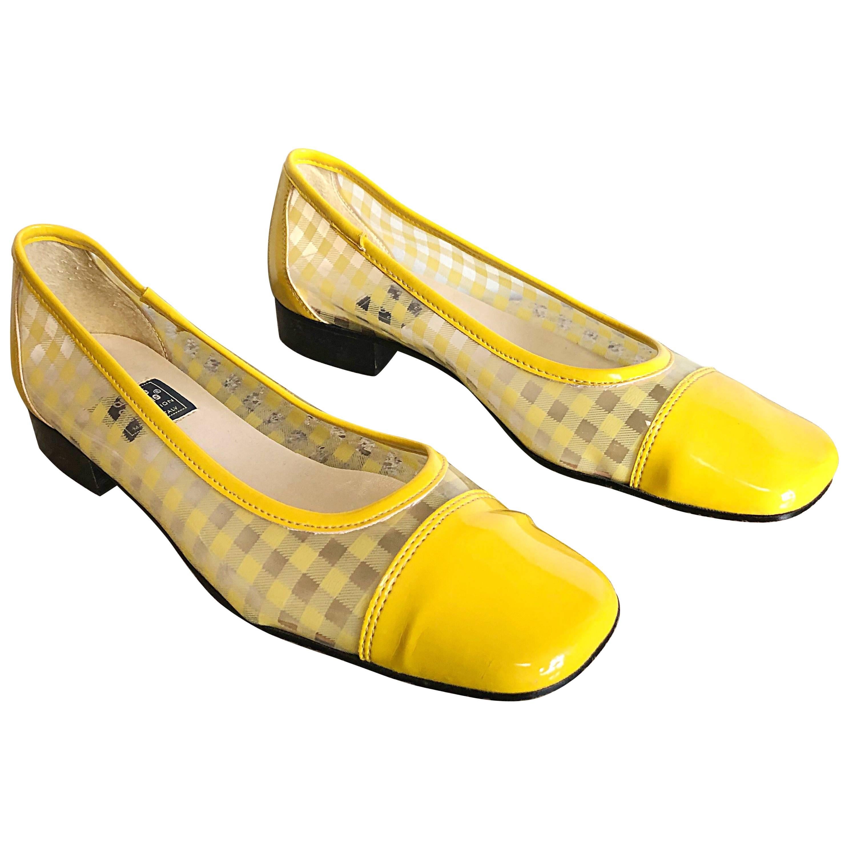 Andre Assous 1960s Vintage Style Yellow and Clear Mod Flat Taille 8  Chaussures