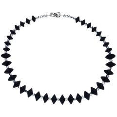AJD Black Onyx and Silver Crystal Necklace