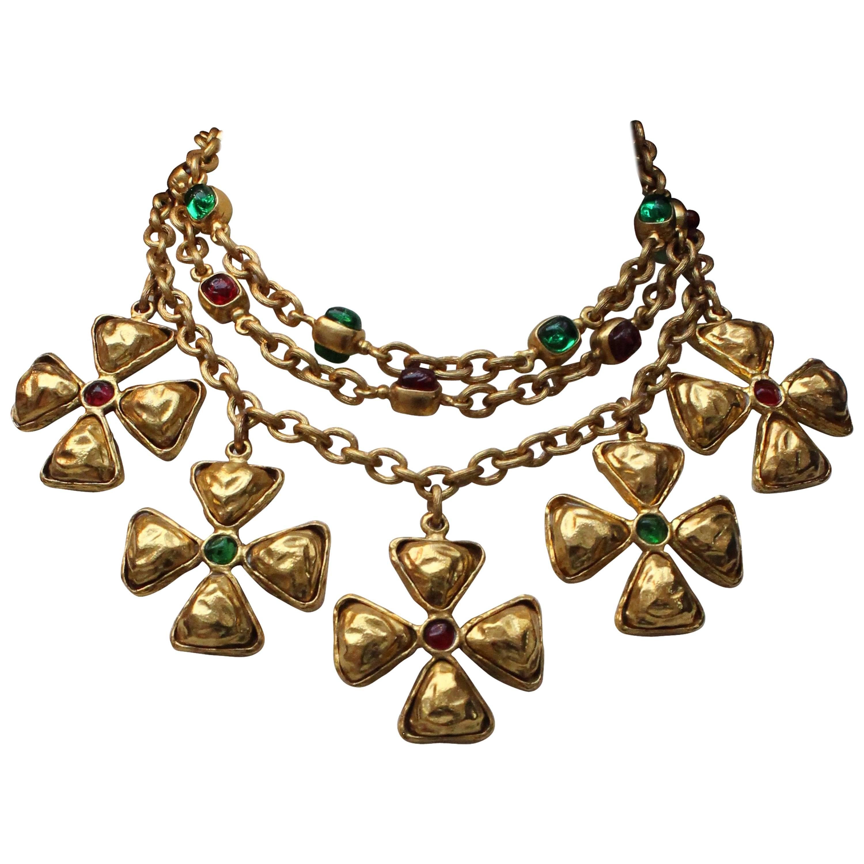 Chanel gilded metal choker with Maltese cross pendants, 1980s
