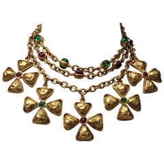 Vintage Chanel gilded metal choker with Maltese cross pendants, 1980s