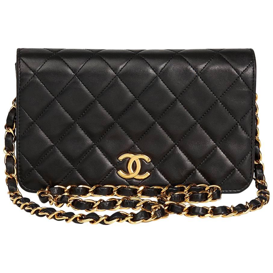 1995 Chanel Black Lambskin Leather Vintage Mini Flap Bag 